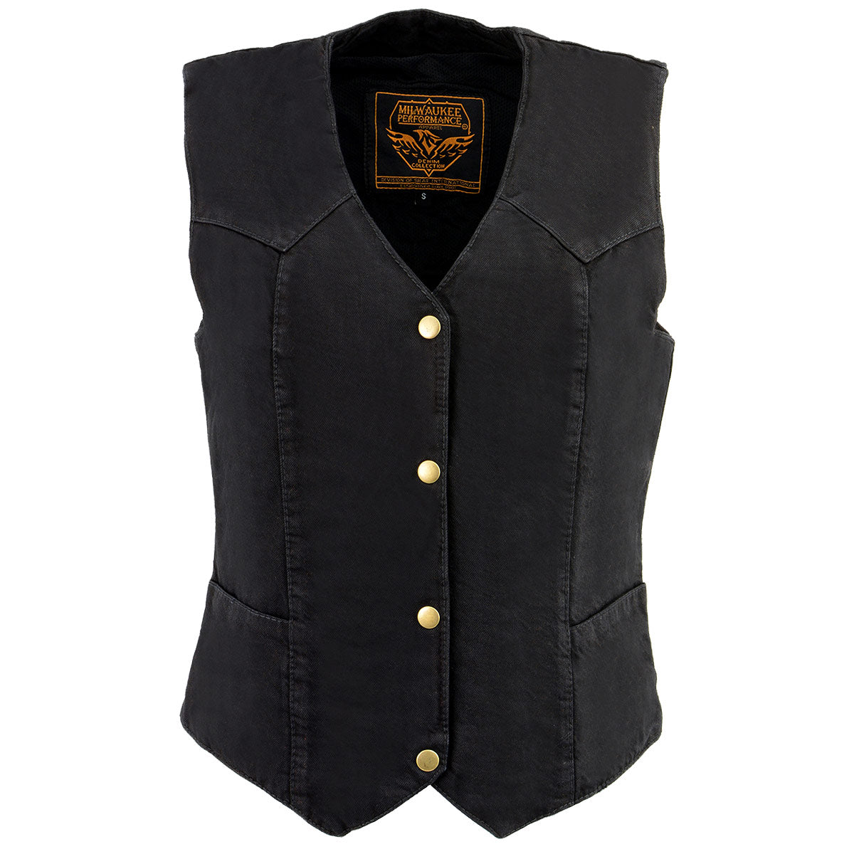MDL4000 Women's Black Plain Side 3 Snap Front Denim Vest