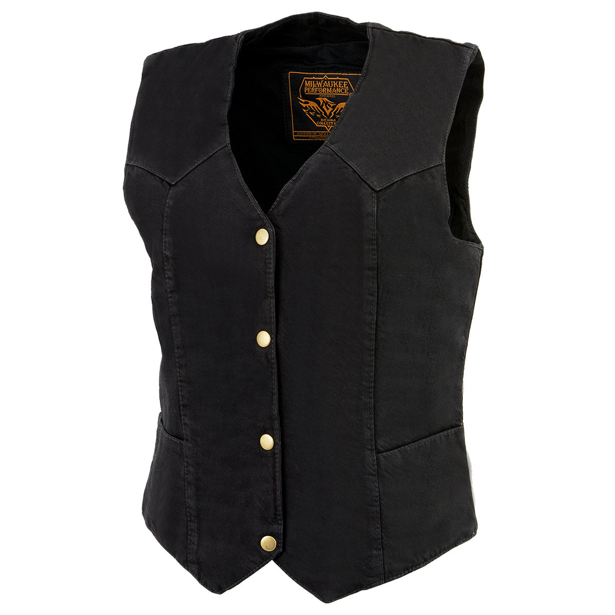 MDL4000 Women's Black Plain Side 3 Snap Front Denim Vest