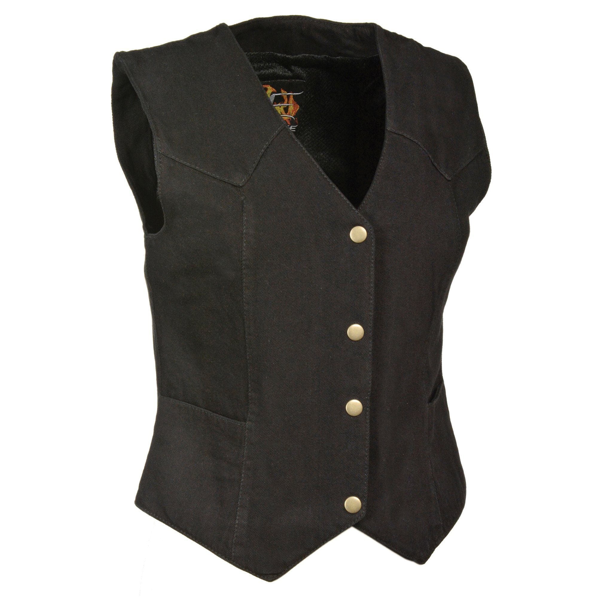 MDL4000 Women's Black Plain Side 3 Snap Front Denim Vest