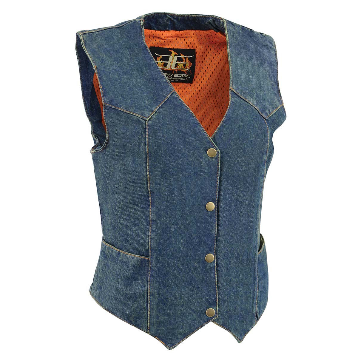 MDL4000 Women's Blue Plain Side 4 Snap Front Denim Vest