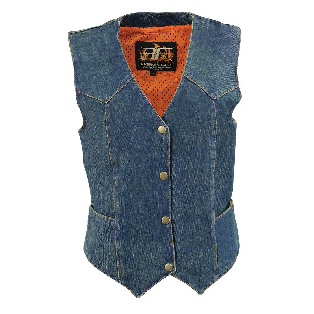 MDL4000 Women's Blue Plain Side 4 Snap Front Denim Vest