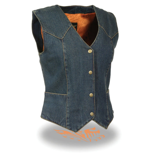 MDL4000 Women's Blue Plain Side 4 Snap Front Denim Vest