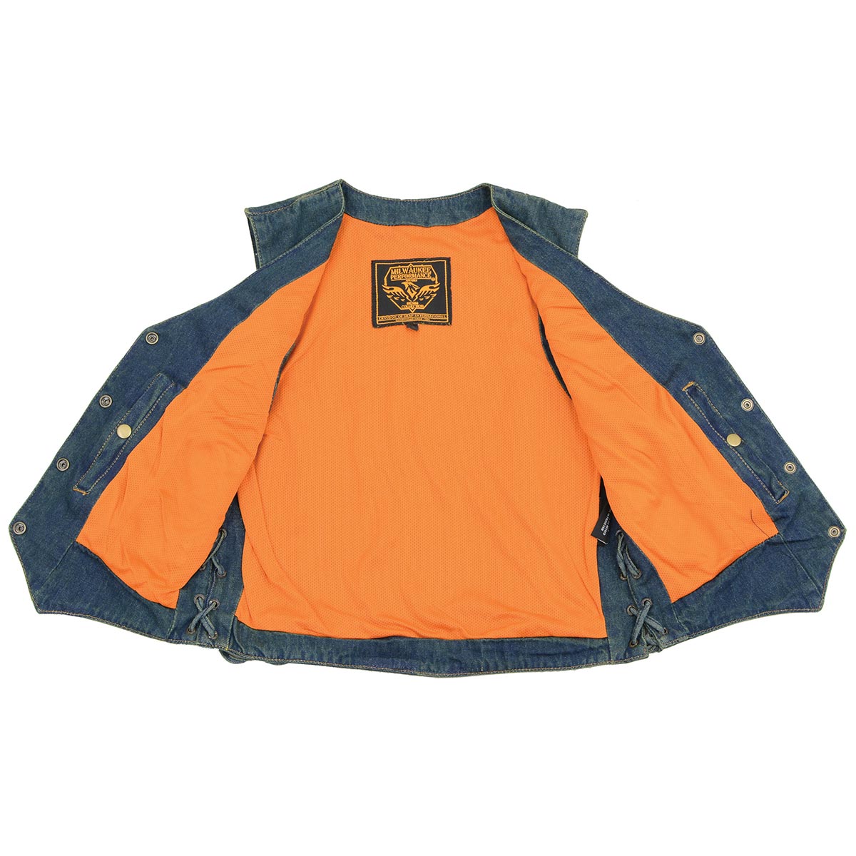 MDL4001 Women's Blue Side Lace 4 Snap Front Denim Vest