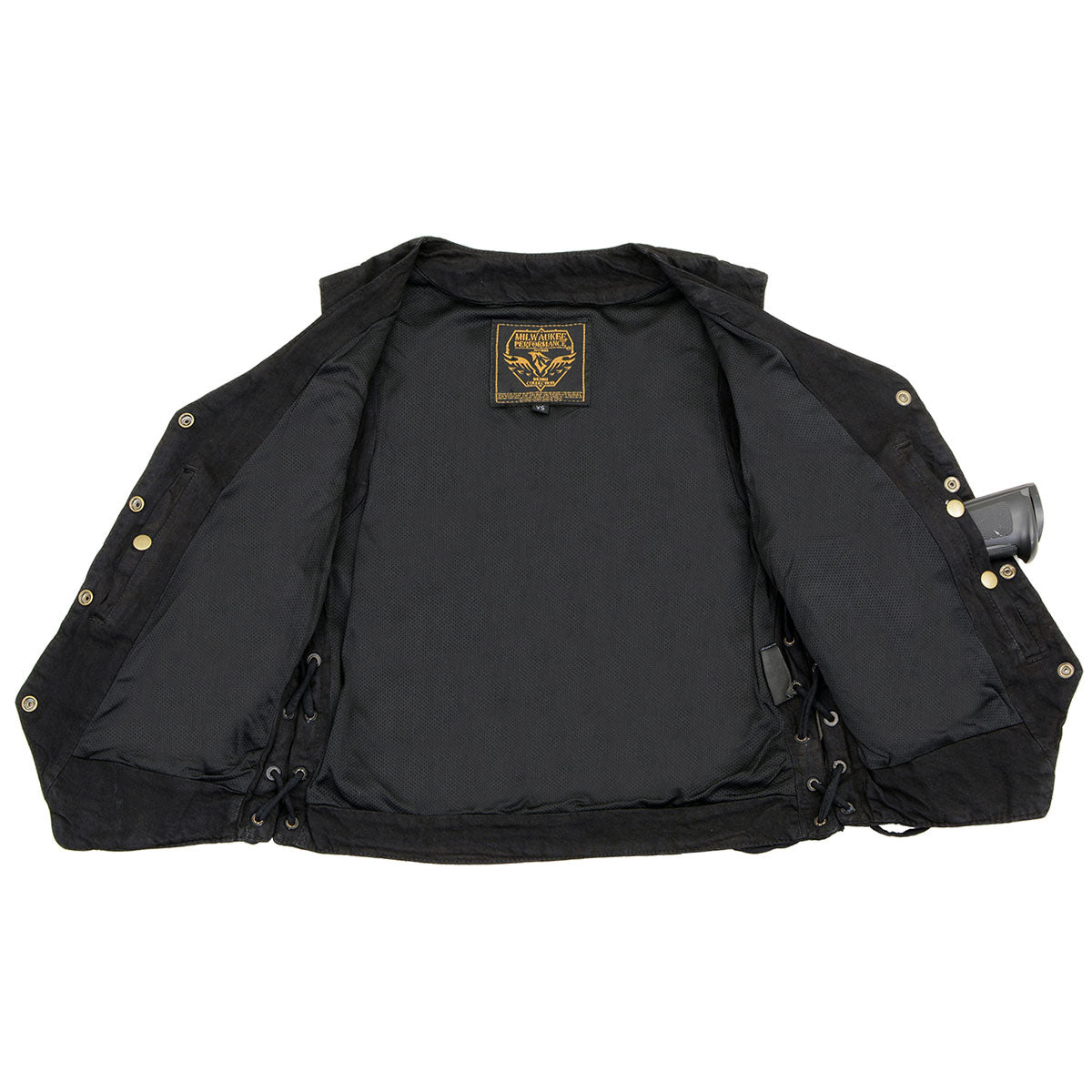 MDL4020 Women's Classic Black ‘6 Pocket’ Side Lace Denim Vest