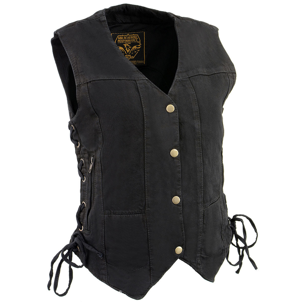 MDL4020 Women's Classic Black ‘6 Pocket’ Side Lace Denim Vest