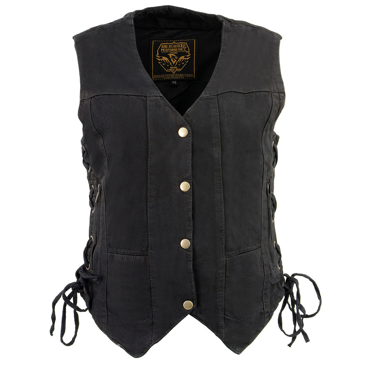 MDL4020 Women's Classic Black ‘6 Pocket’ Side Lace Denim Vest