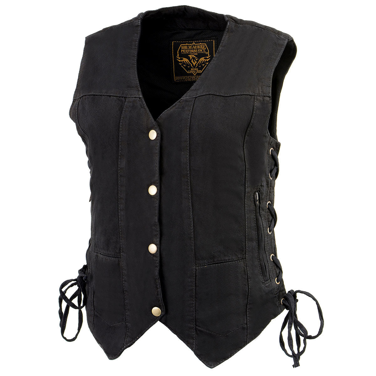 MDL4020 Women's Classic Black ‘6 Pocket’ Side Lace Denim Vest