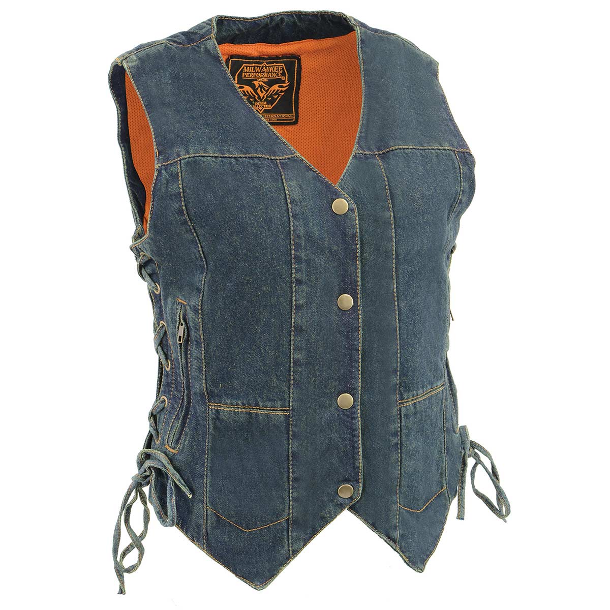 MDL4020 Women's Classic Blue ‘6 Pocket’ Side Lace Denim Vest