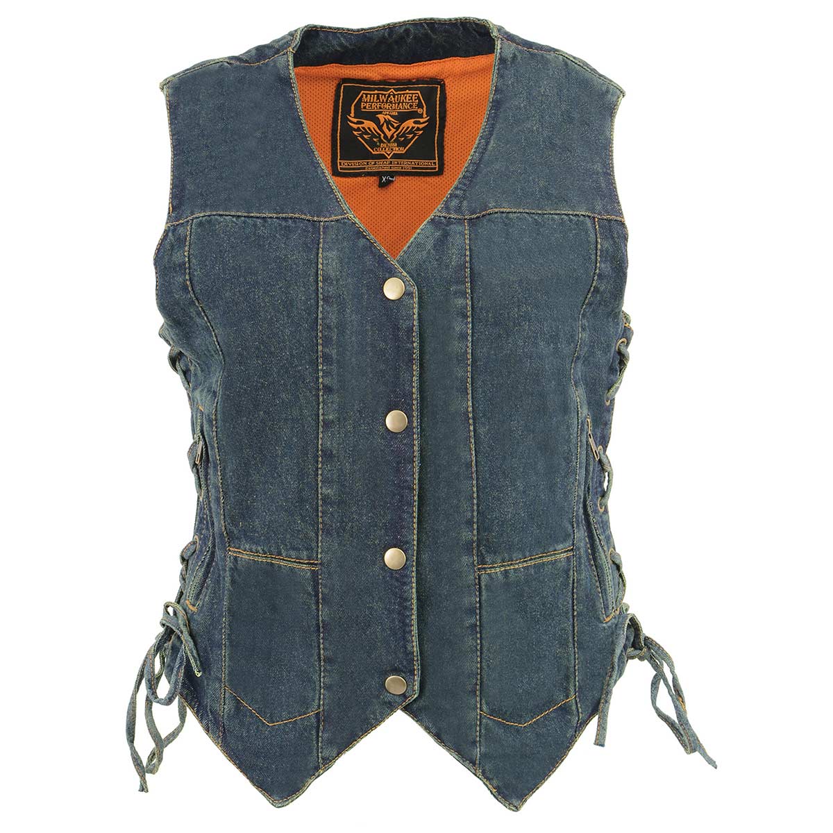 MDL4020 Women's Classic Blue ‘6 Pocket’ Side Lace Denim Vest