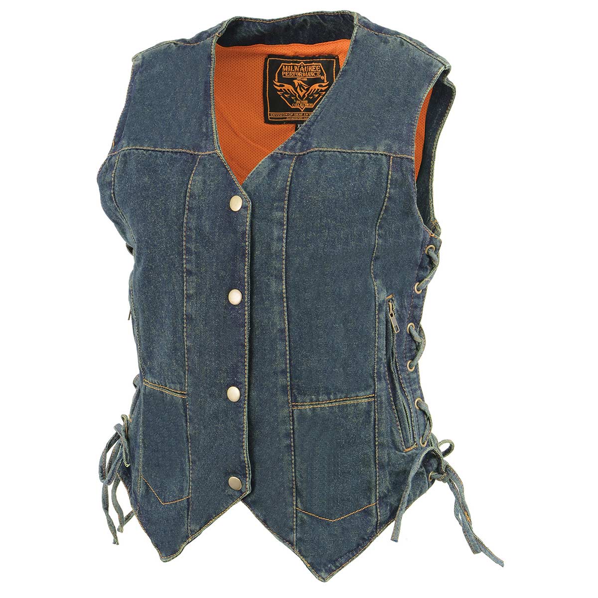 MDL4020 Women's Classic Blue ‘6 Pocket’ Side Lace Denim Vest