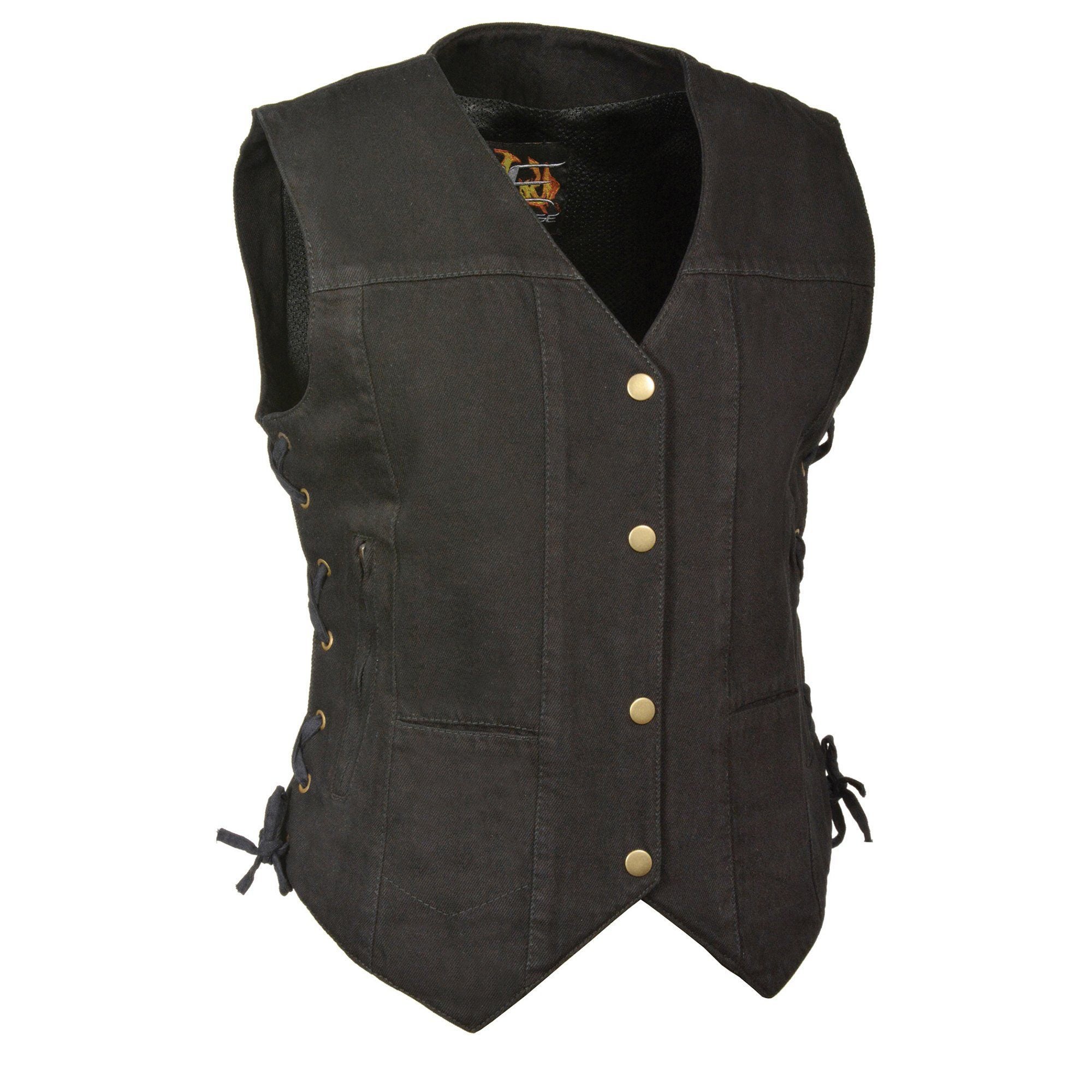 MDL4020 Women's Classic Black ‘6 Pocket’ Side Lace Denim Vest