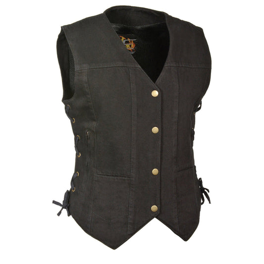 MDL4020 Women's Classic Black ‘6 Pocket’ Side Lace Denim Vest