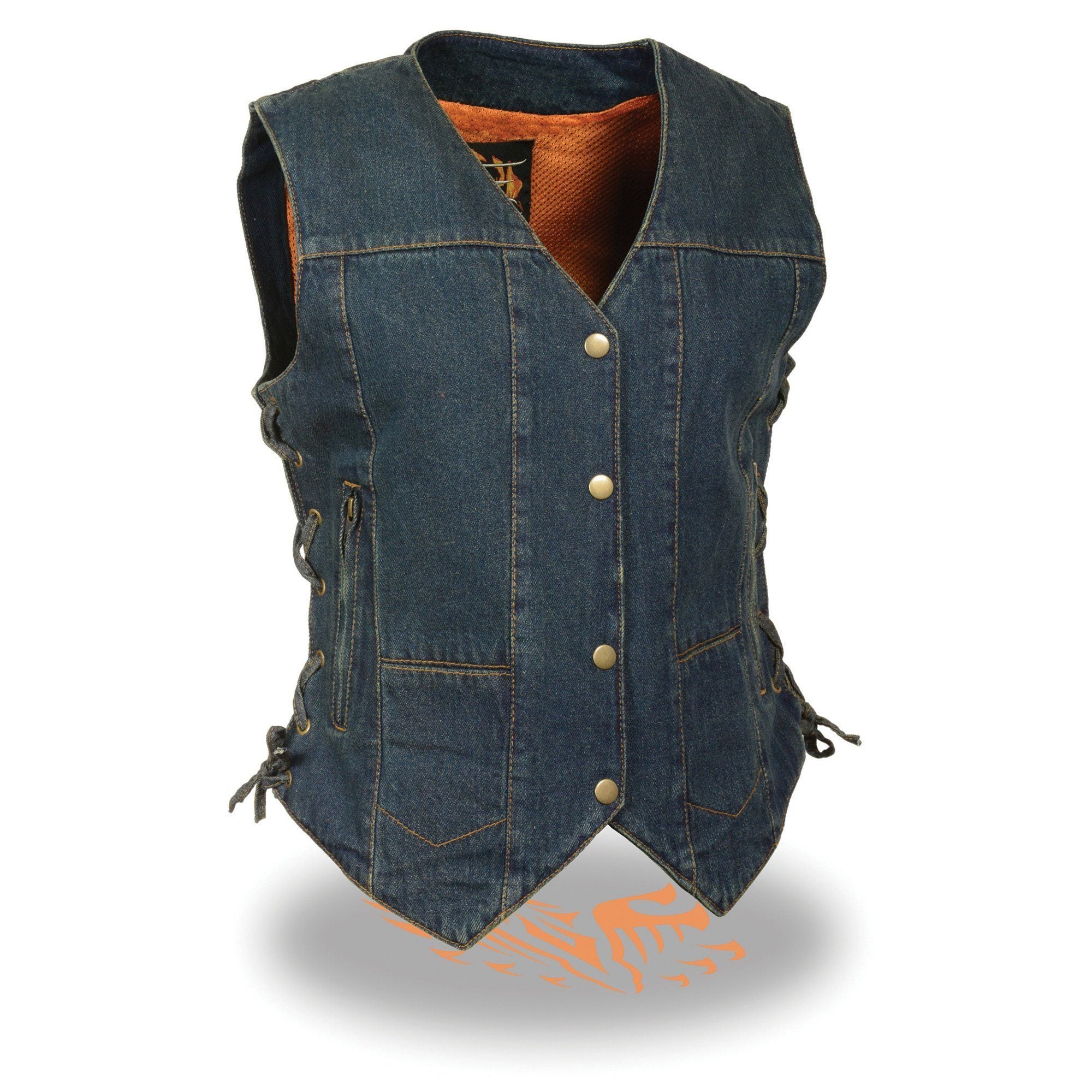 MDL4020 Women's Classic Blue ‘6 Pocket’ Side Lace Denim Vest
