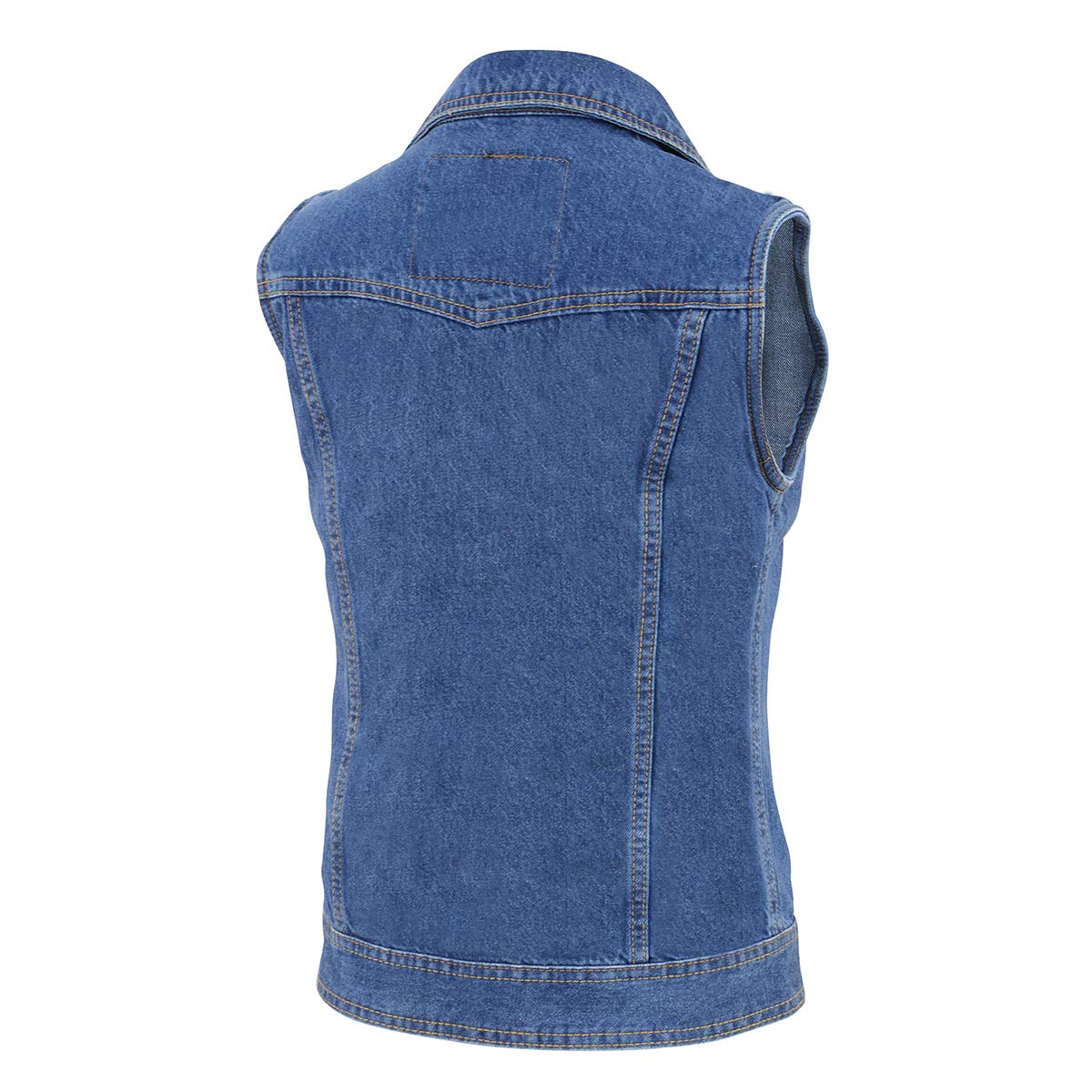 MDL4030 Women's Blue Denim Zipper Front Motorcycle Vest with Studded Spikes