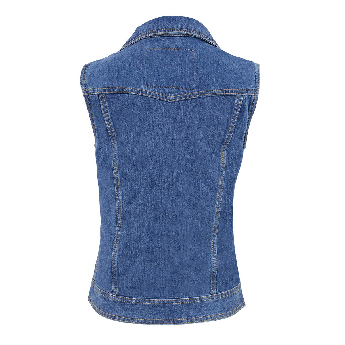MDL4030 Women's Blue Denim Zipper Front Motorcycle Vest with Studded Spikes