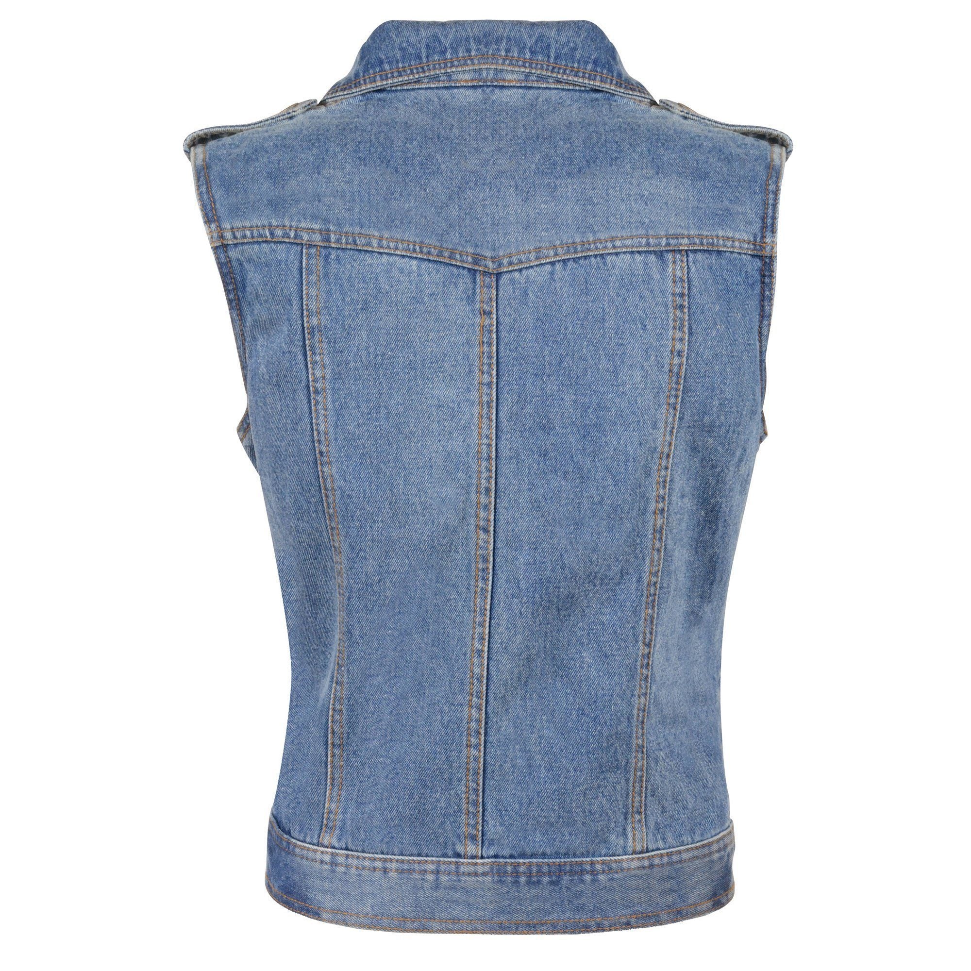 MDL4030 Women's Blue Denim Zipper Front Motorcycle Vest with Studded Spikes