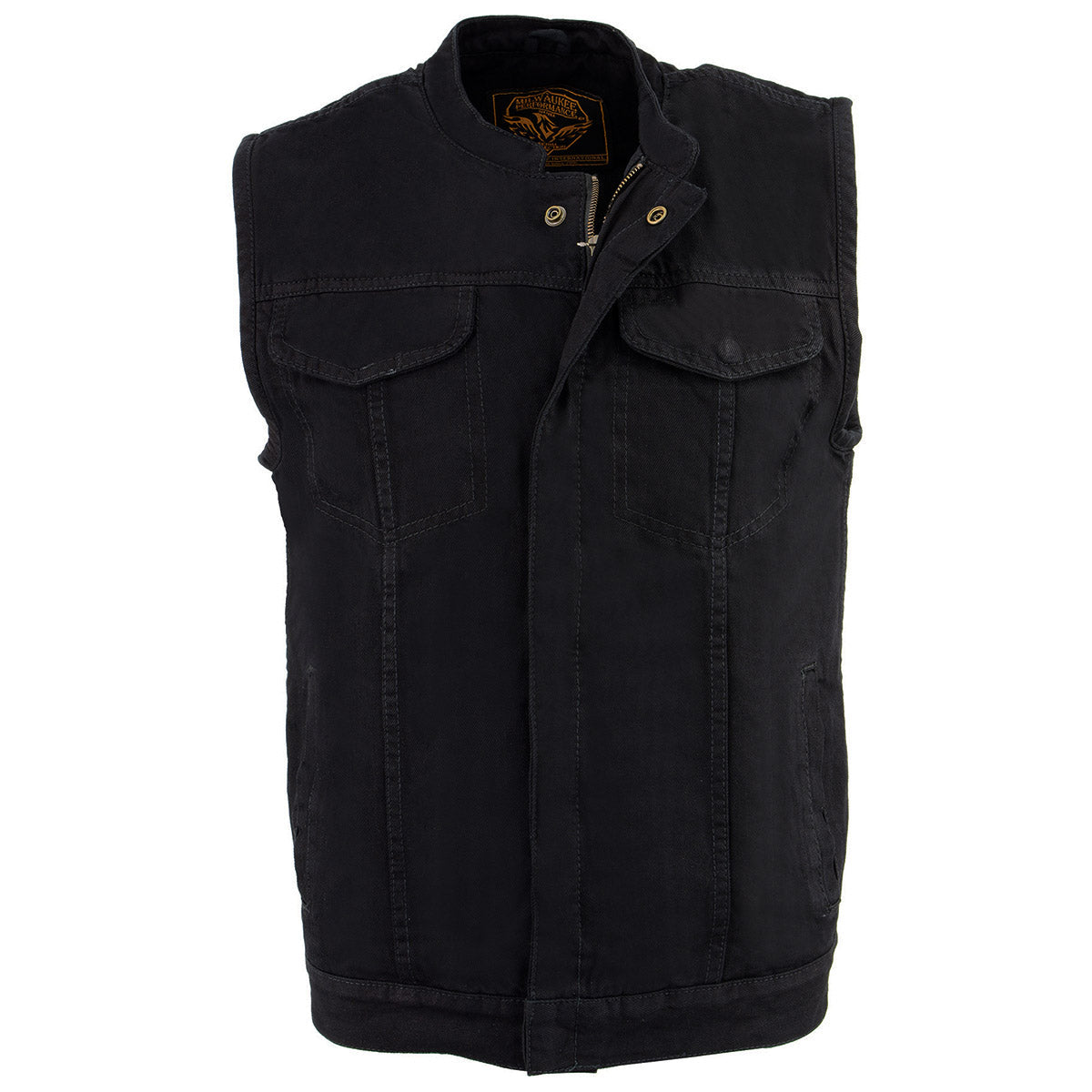 MDM3000 Men's 'Brute' Concealed Snap Black Denim Club Style Vest w/ Hidden Zipper