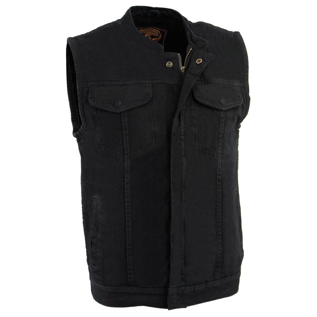 MDM3000 Men's 'Brute' Concealed Snap Black Denim Club Style Vest w/ Hidden Zipper