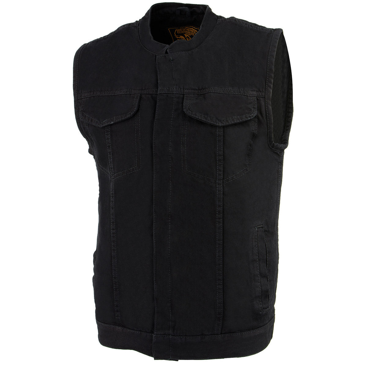 MDM3000 Men's 'Brute' Concealed Snap Black Denim Club Style Vest w/ Hidden Zipper