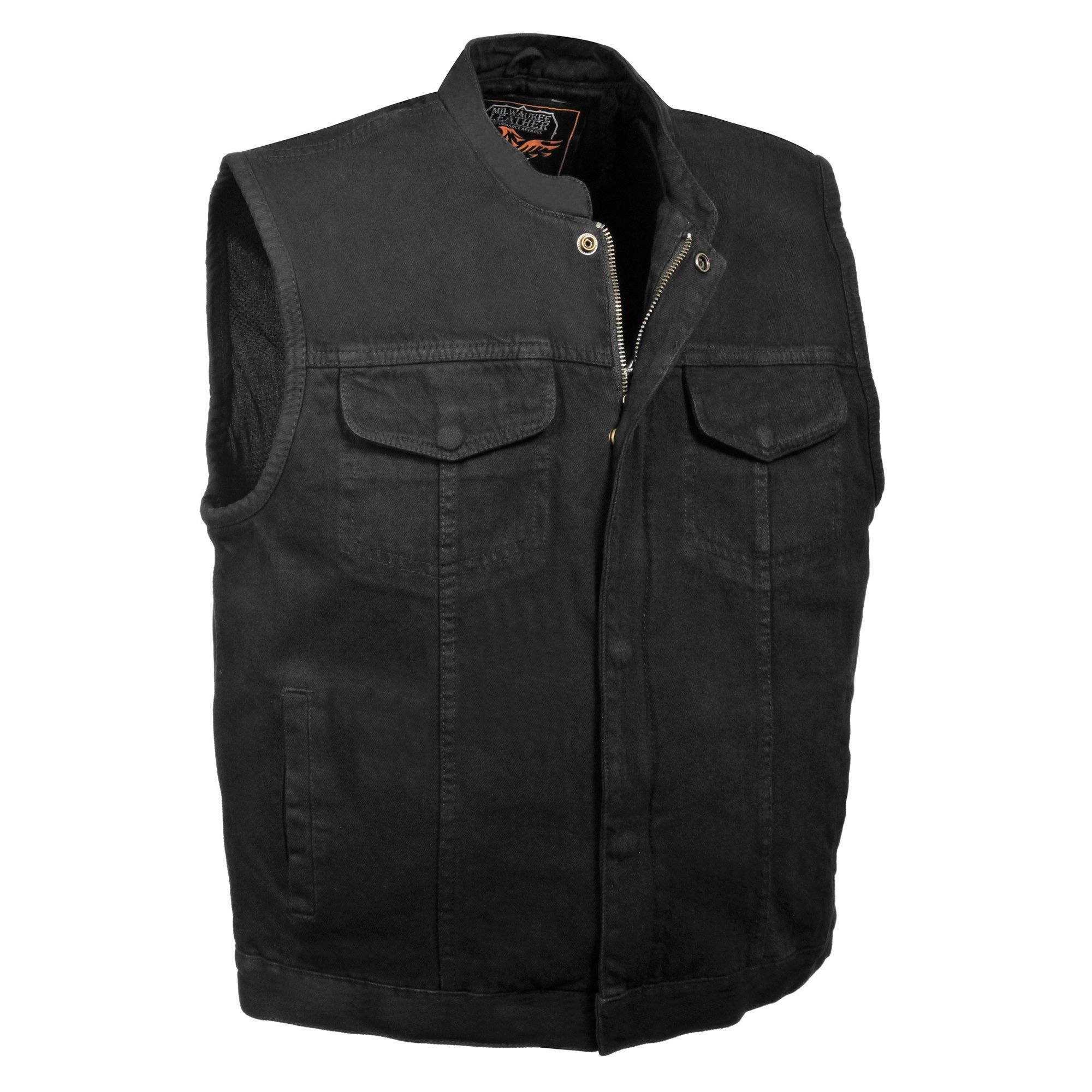 MDM3000 Men's 'Brute' Concealed Snap Black Denim Club Style Vest w/ Hidden Zipper