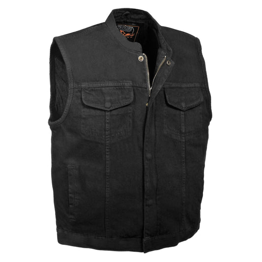 MDM3000 Men's 'Brute' Concealed Snap Black Denim Club Style Vest w/ Hidden Zipper