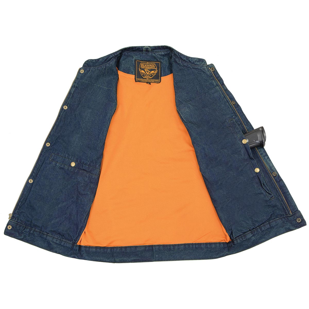 MDM3000 Men's 'Brute' Concealed Snap Black Denim Club Style Vest w/ Hidden Zipper