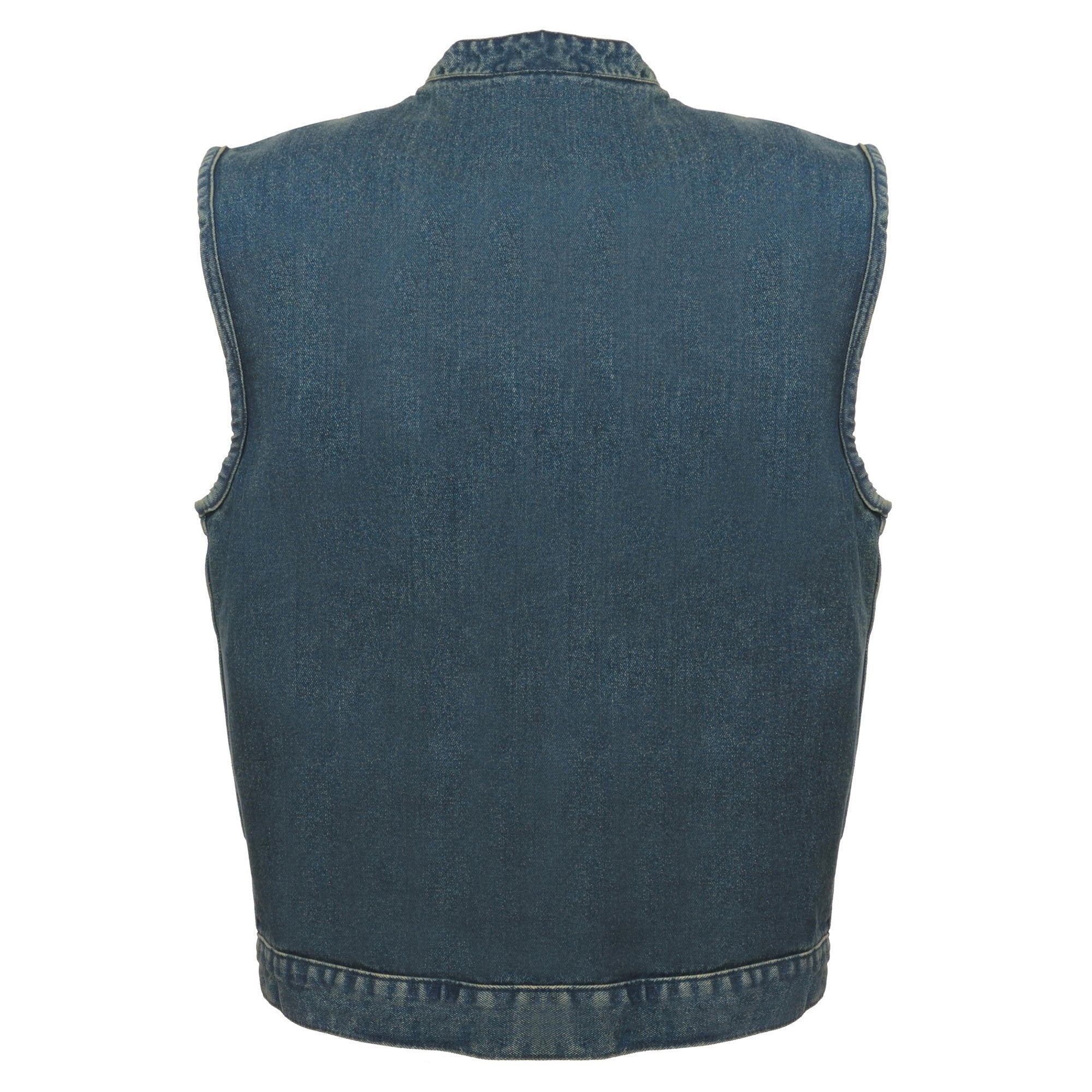 MDM3000 Men's 'Brute' Concealed Snap Black Denim Club Style Vest w/ Hidden Zipper