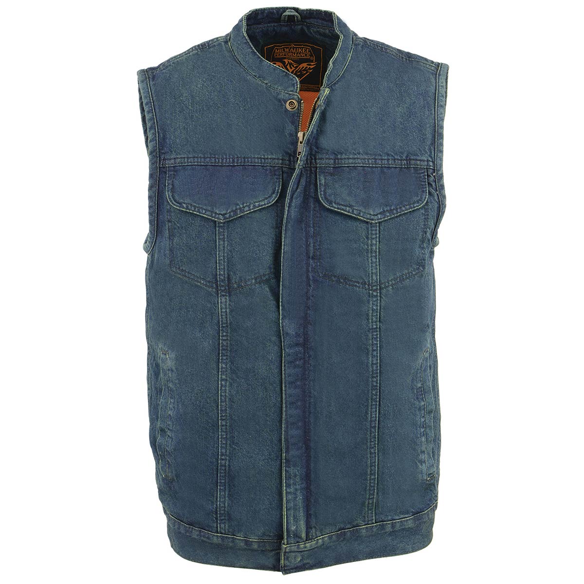 MDM3000 Men's 'Brute' Concealed Snap Black Denim Club Style Vest w/ Hidden Zipper