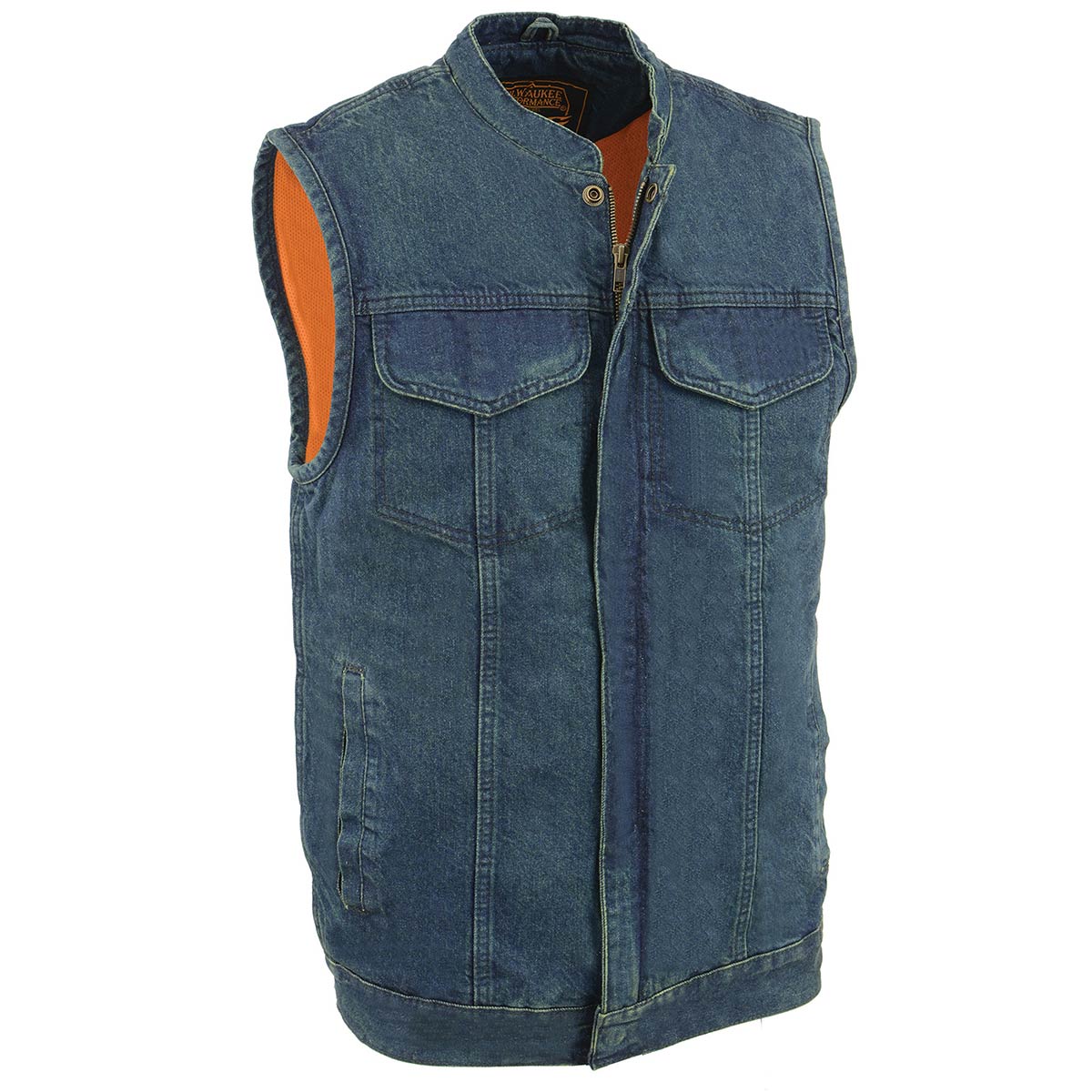 MDM3000 Men's 'Brute' Concealed Snap Black Denim Club Style Vest w/ Hidden Zipper