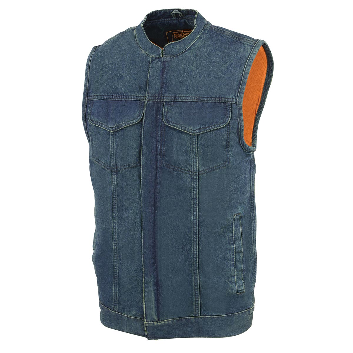 MDM3000 Men's 'Brute' Concealed Snap Black Denim Club Style Vest w/ Hidden Zipper
