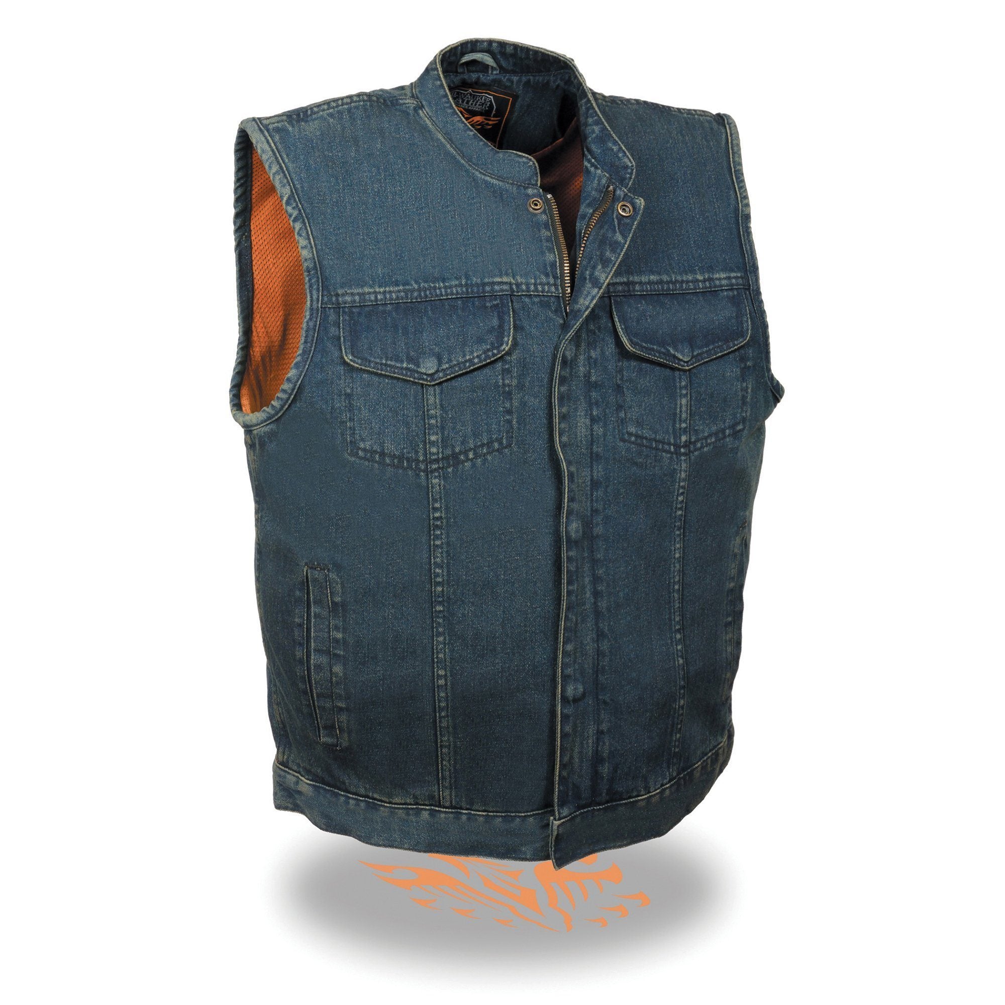 MDM3000 Men's 'Brute' Concealed Snap Black Denim Club Style Vest w/ Hidden Zipper