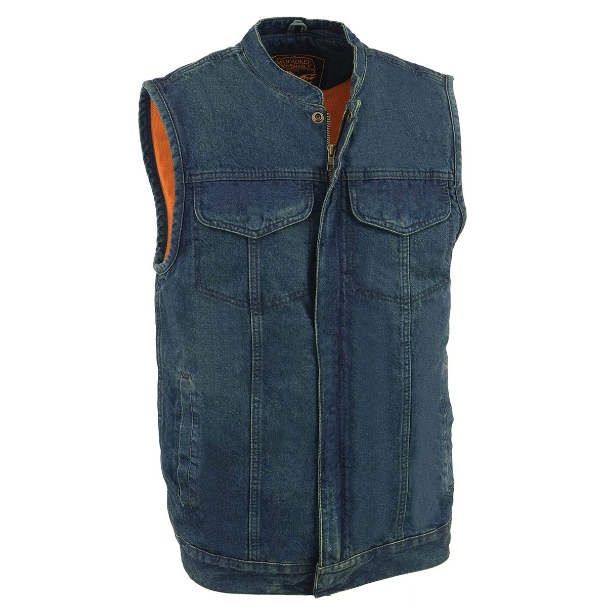 MDM3000 Men's 'Brute' Concealed Snap Black Denim Club Style Vest w/ Hidden Zipper