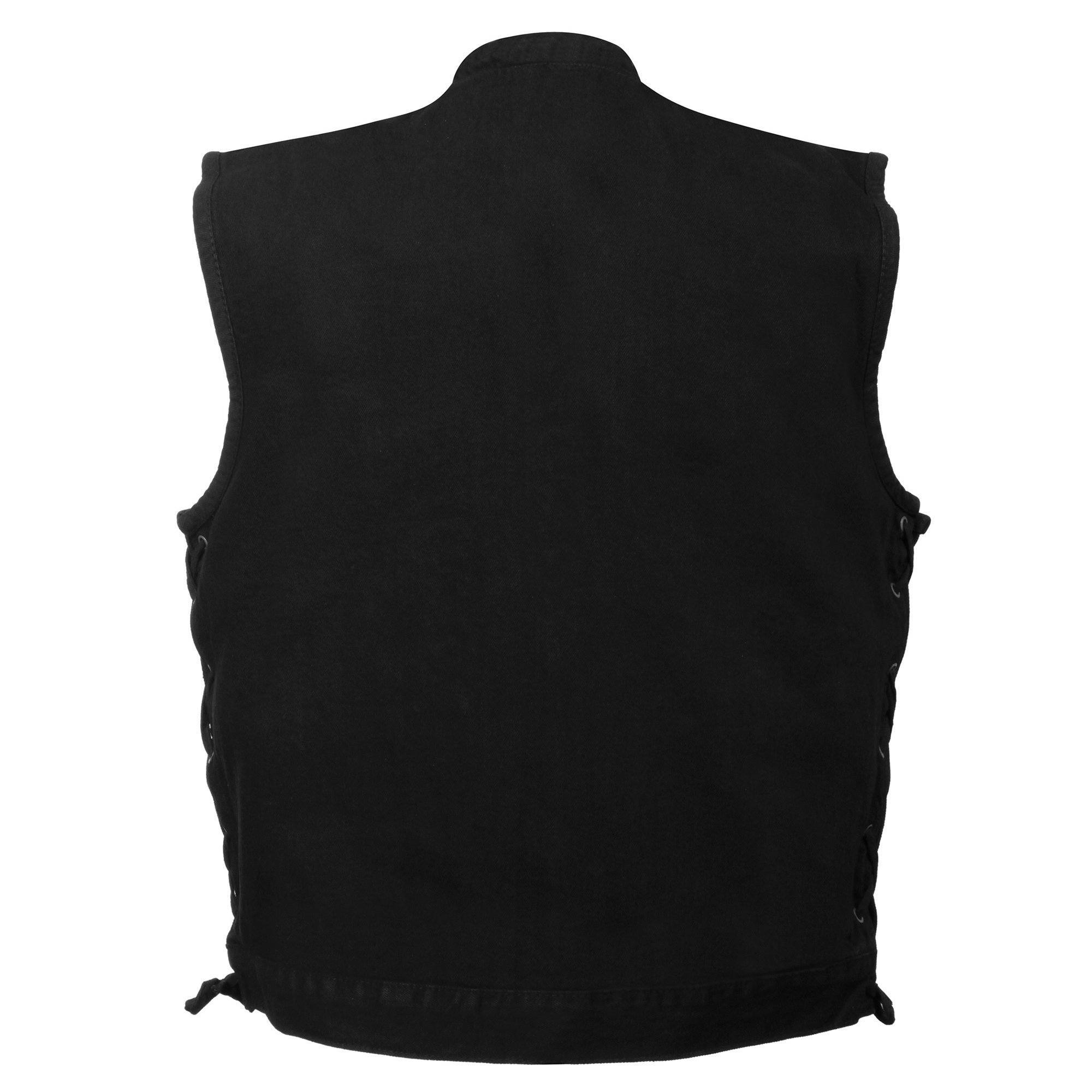 MDM3002 Men's ‘Covert’ Black Denim Club Style Vest with Side Lace Adjustment