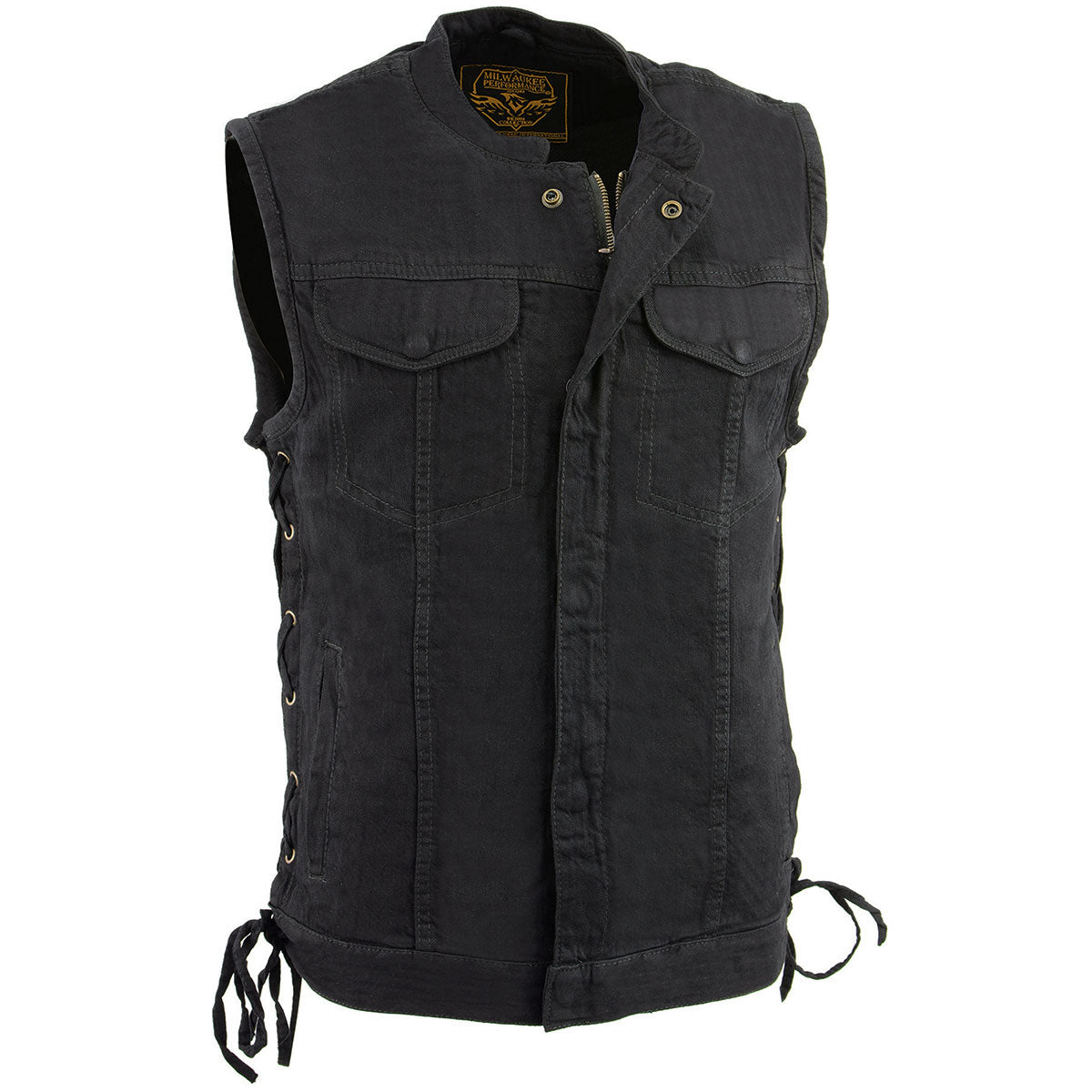 MDM3002 Men's ‘Covert’ Black Denim Club Style Vest with Side Lace Adjustment