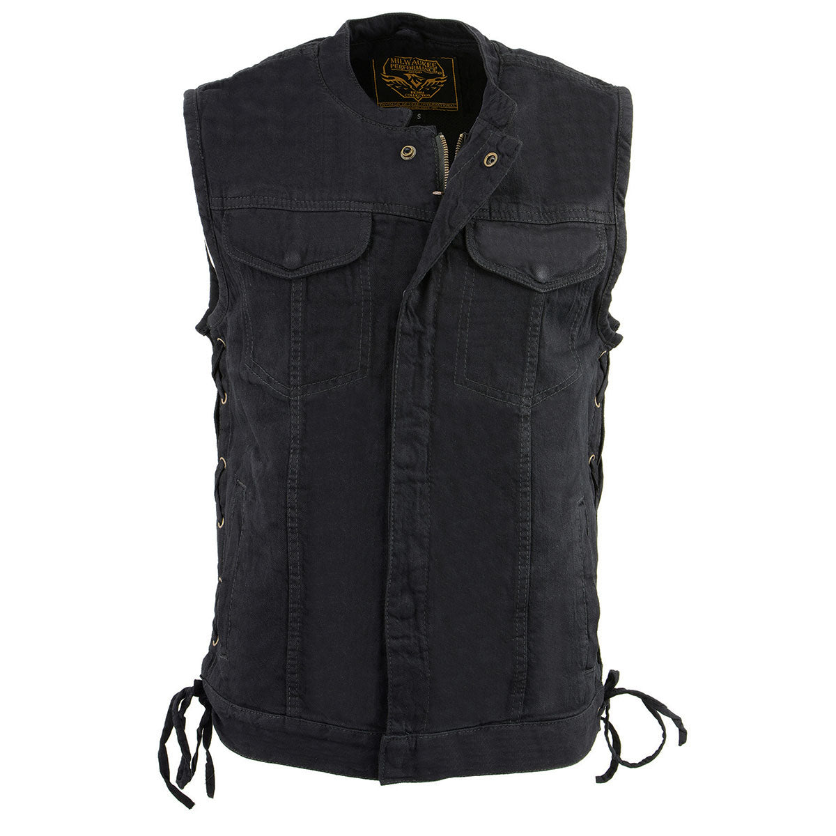 MDM3002 Men's ‘Covert’ Black Denim Club Style Vest with Side Lace Adjustment