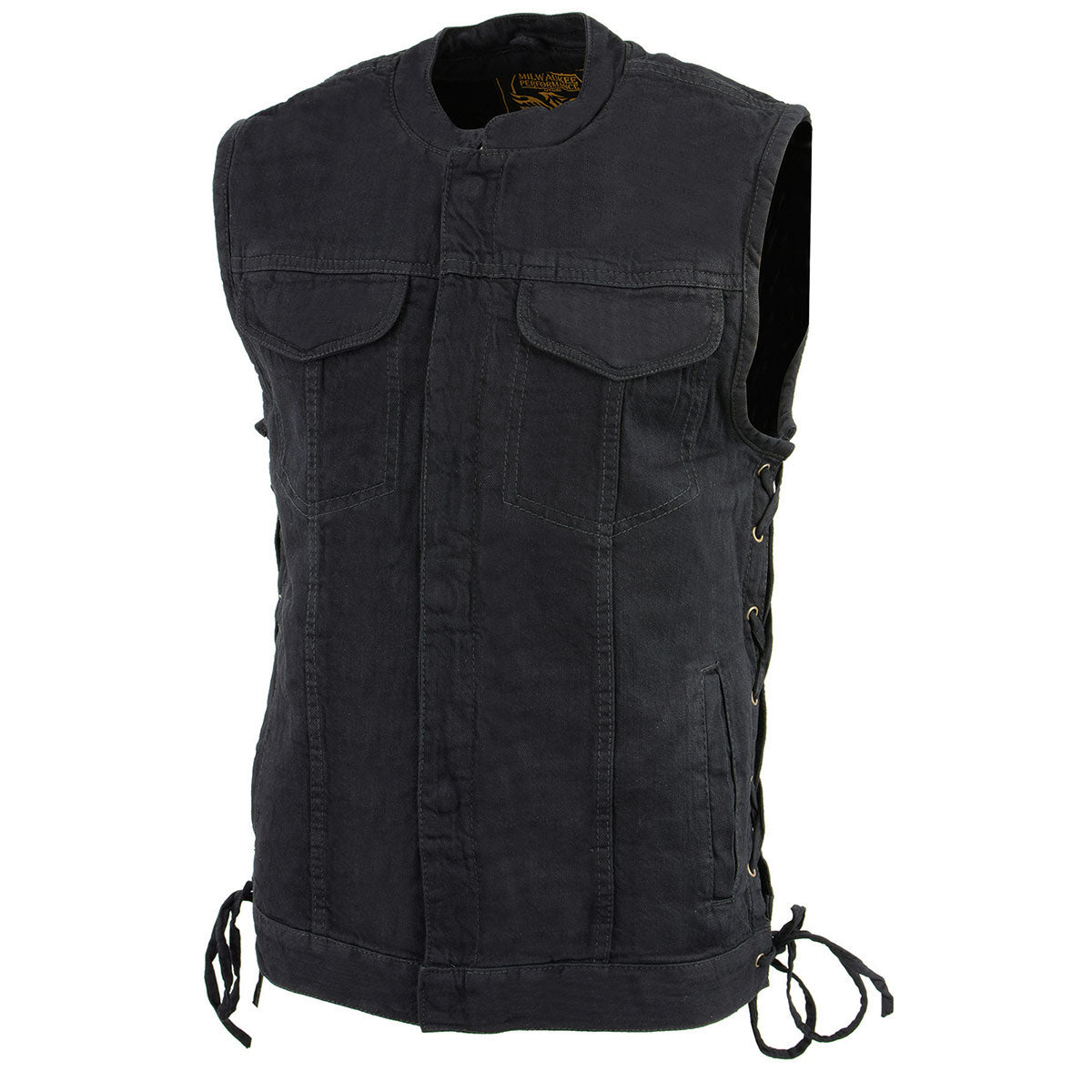 MDM3002 Men's ‘Covert’ Black Denim Club Style Vest with Side Lace Adjustment