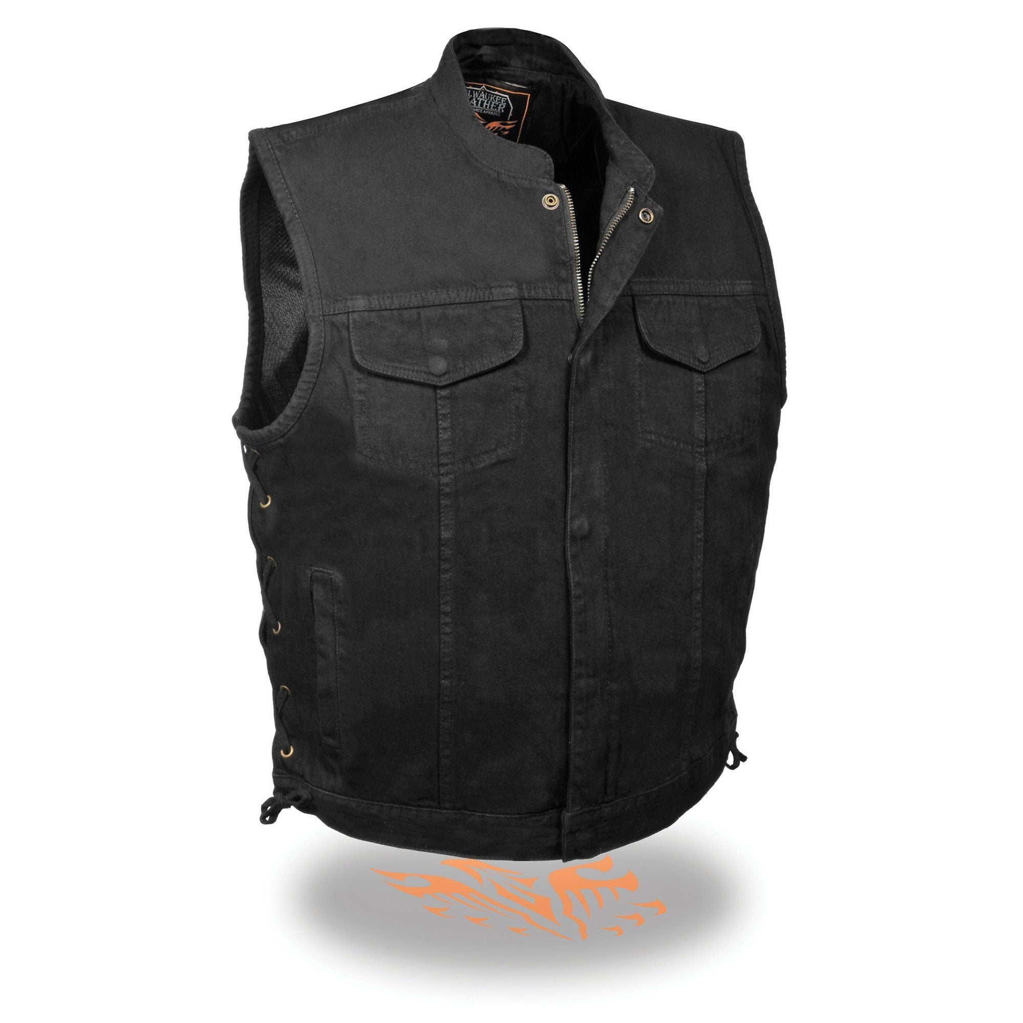 MDM3002 Men's ‘Covert’ Black Denim Club Style Vest with Side Lace Adjustment