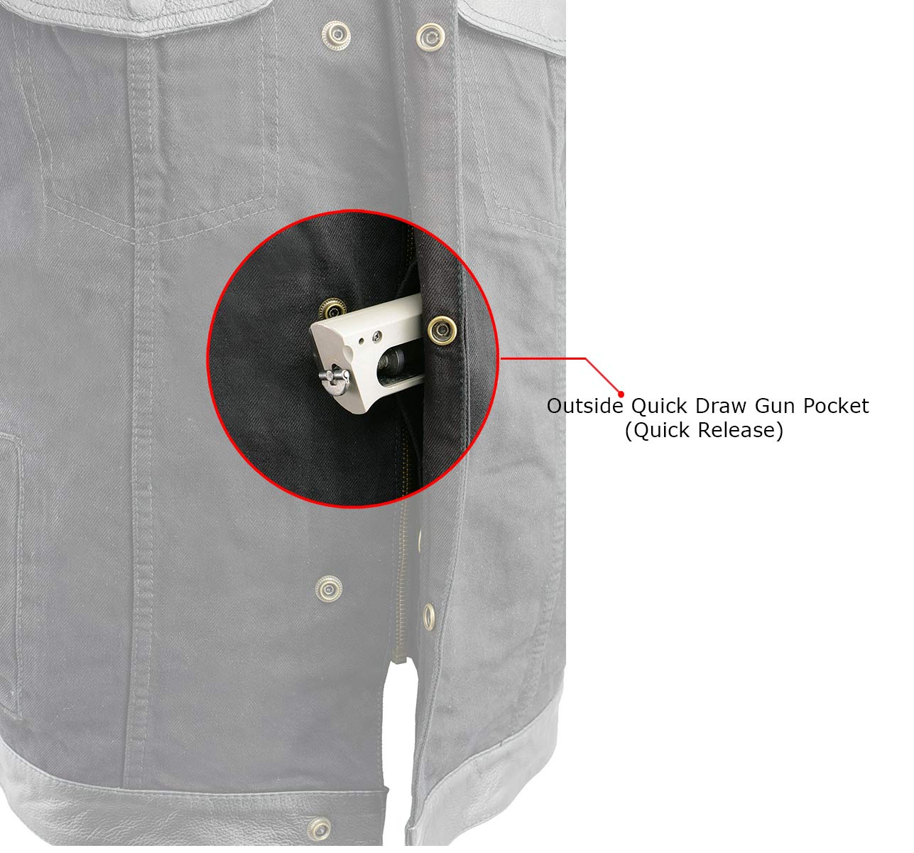 MDM3011 Men's Black 'Hidden Zipper' Side Lace Motorcycle Rider Denim Vest w/ Leather Trim