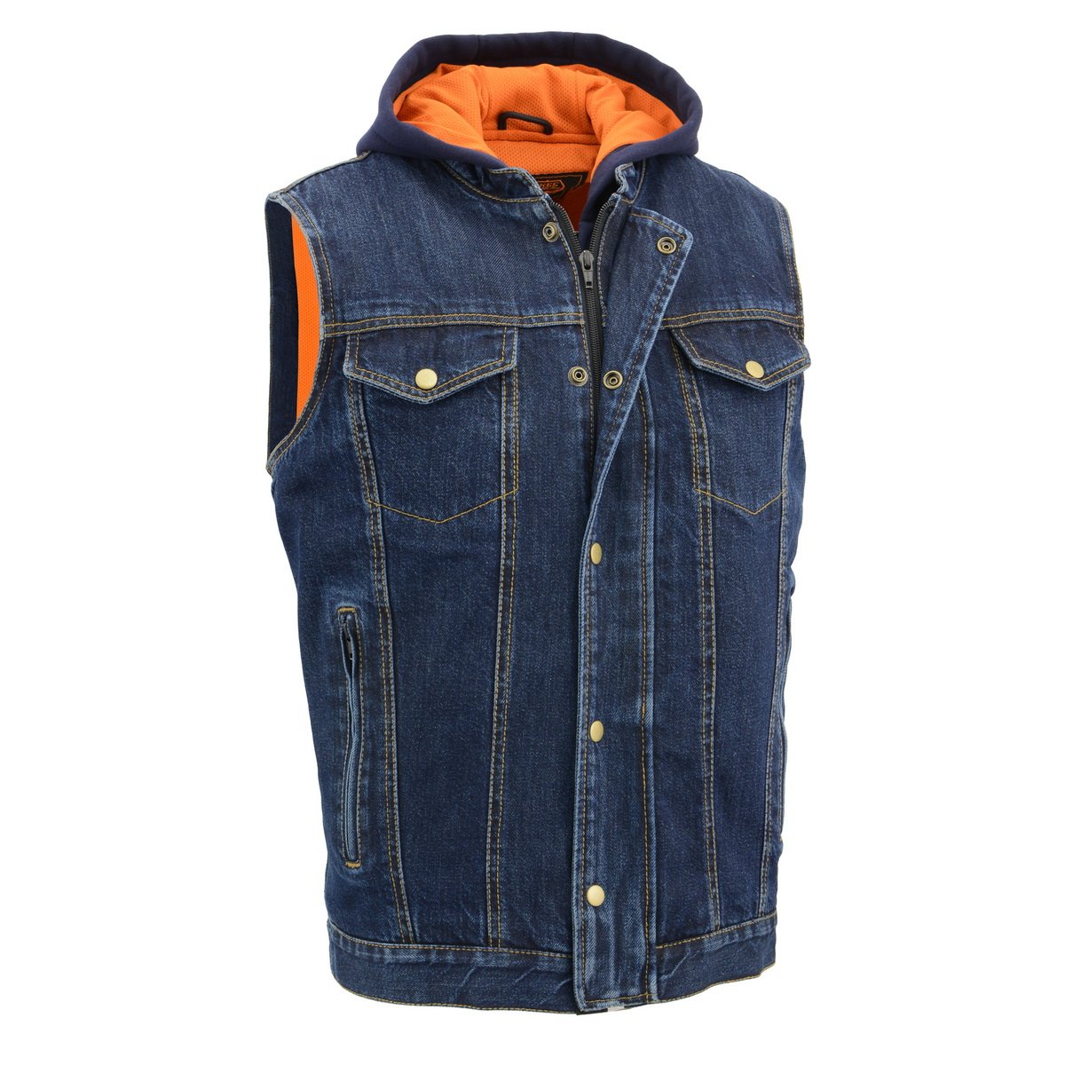 MDM3020 Men's Blue Denim '5-in-1' Club Style Vest with Removable Hoodie