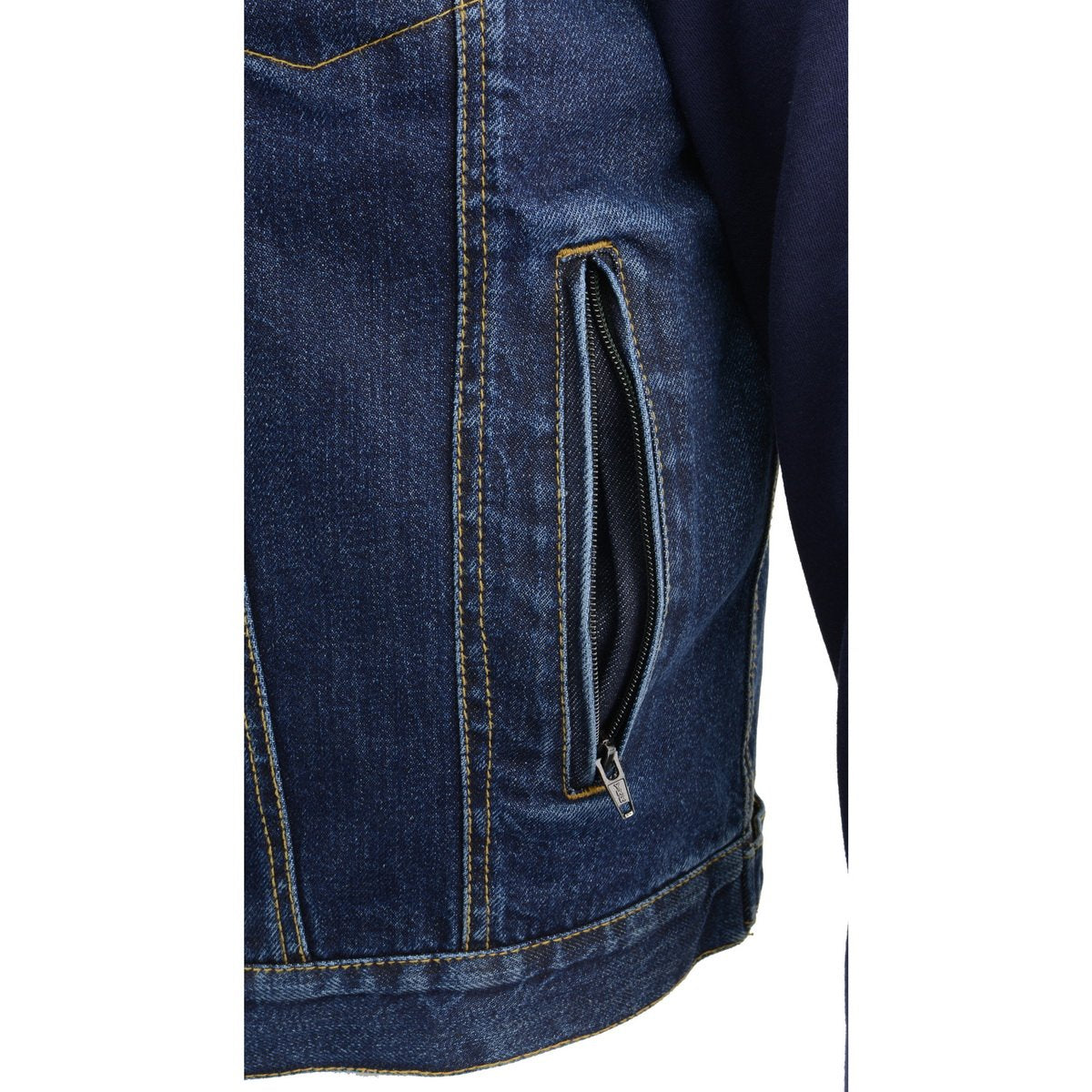 MDM3020 Men's Blue Denim '5-in-1' Club Style Vest with Removable Hoodie