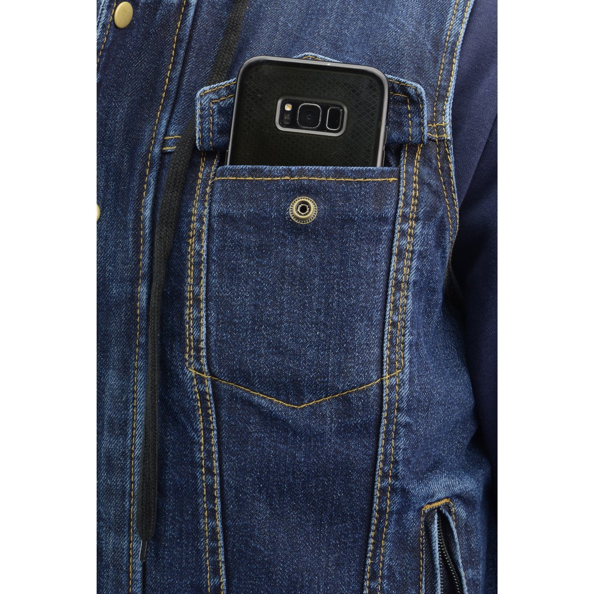 MDM3020 Men's Blue Denim '5-in-1' Club Style Vest with Removable Hoodie