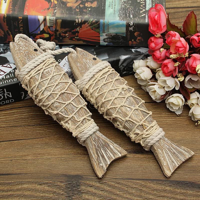 Mediterranean Hanging Wooden Fish Decorated Style Rustic Coastal Hand ...
