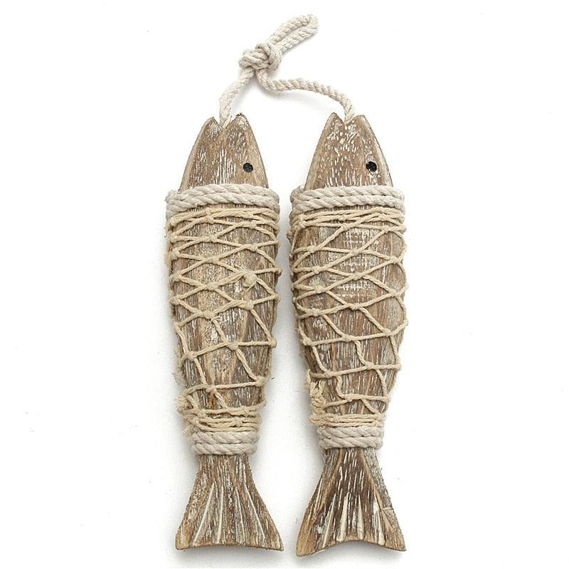 Mediterranean Hanging Wooden Fish Decorated Style Rustic Coastal Hand ...