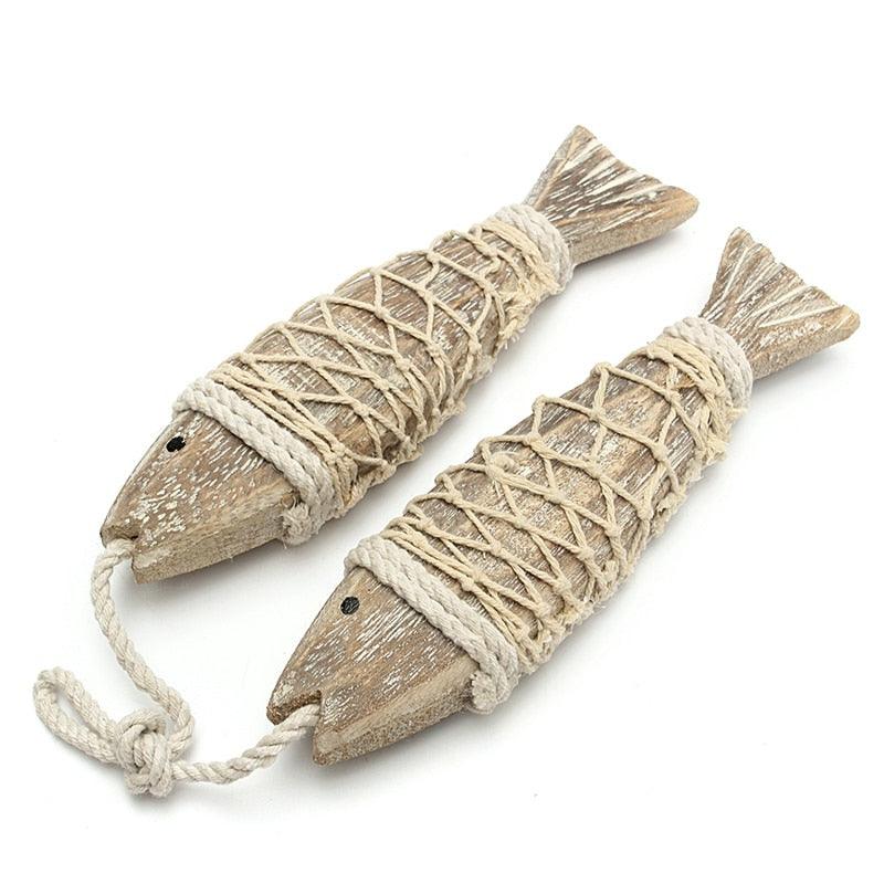 Mediterranean Hanging Wooden Fish Decorated Style Rustic Coastal Hand ...