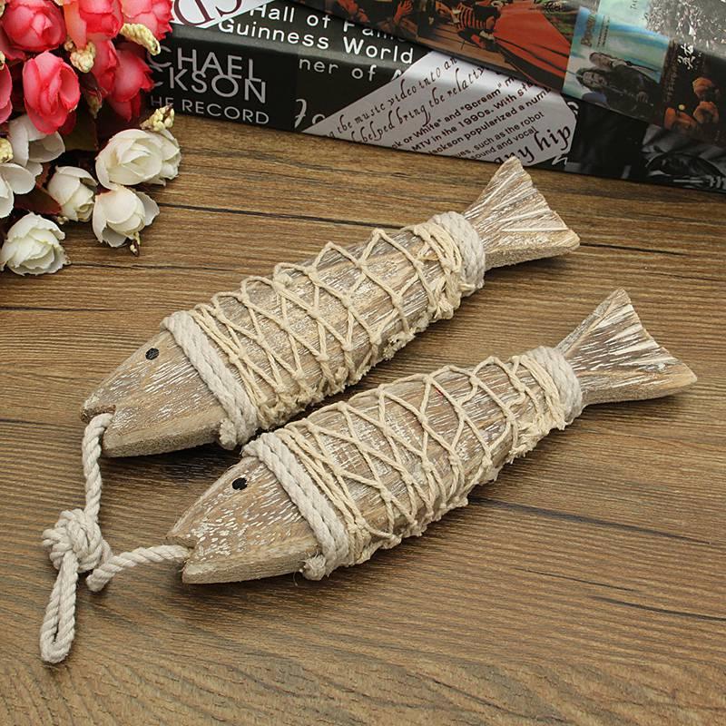 Mediterranean Hanging Wooden Fish Decorated Style Rustic Coastal Hand ...
