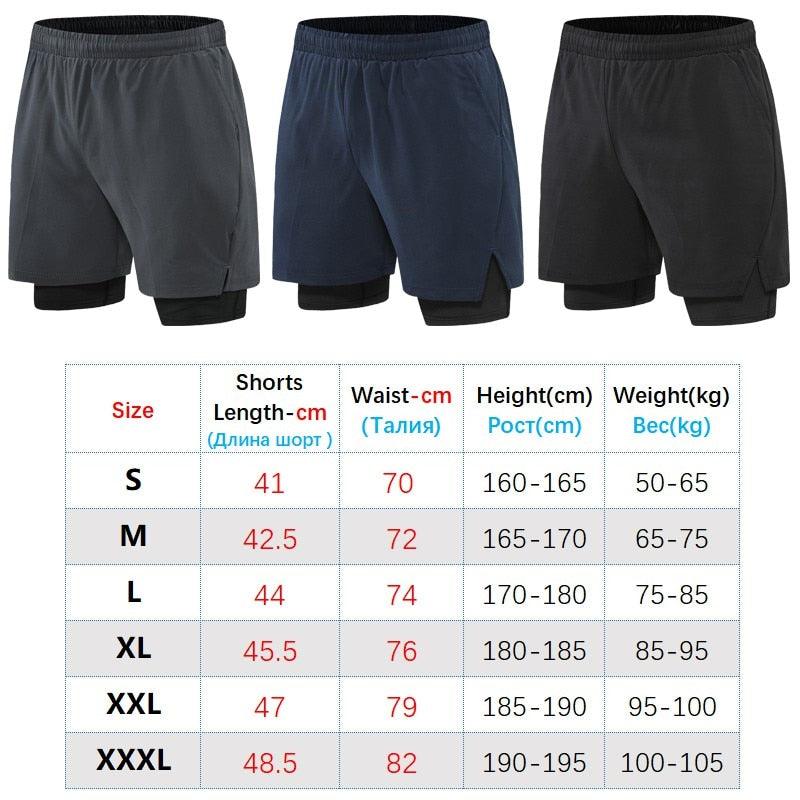 Men 2 In 1 Sport Shorts Quick Dry Jogger Marathon Shorts With Liner Breathable Running Fitness Double Deck Shorts Casual Shorts Gym Sports Fitness Jogging Workout Training Clothes