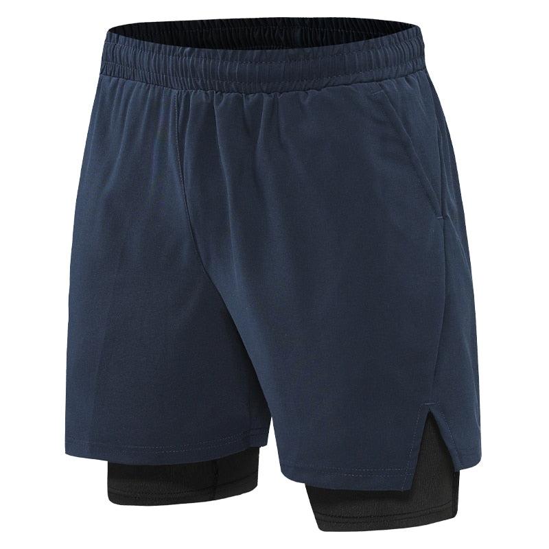 Men 2 In 1 Sport Shorts Quick Dry Jogger Marathon Shorts With Liner Breathable Running Fitness Double Deck Shorts Casual Shorts Gym Sports Fitness Jogging Workout Training Clothes