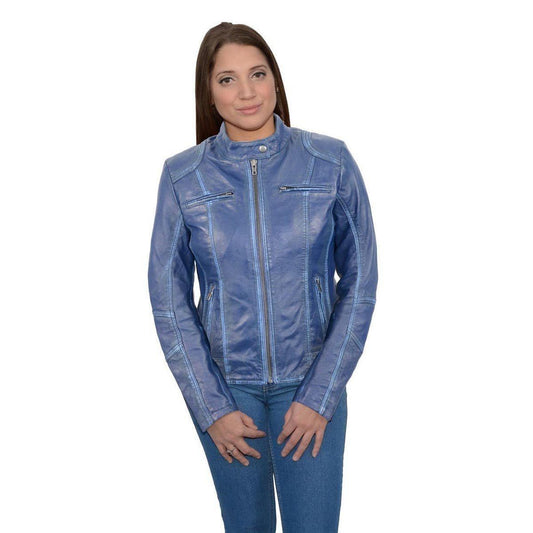 SFL2830 Women's Royal Blue Scuba Style Sheepskin Fashion Leather Jacket