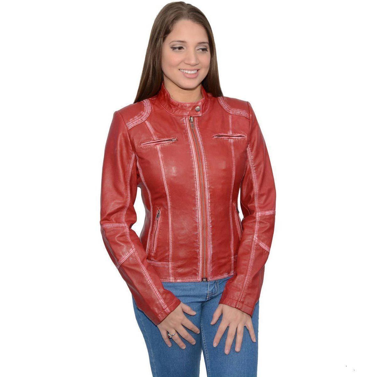 SFL2830 Women's Red Scuba Style Sheepskin Fashion Leather Jacket