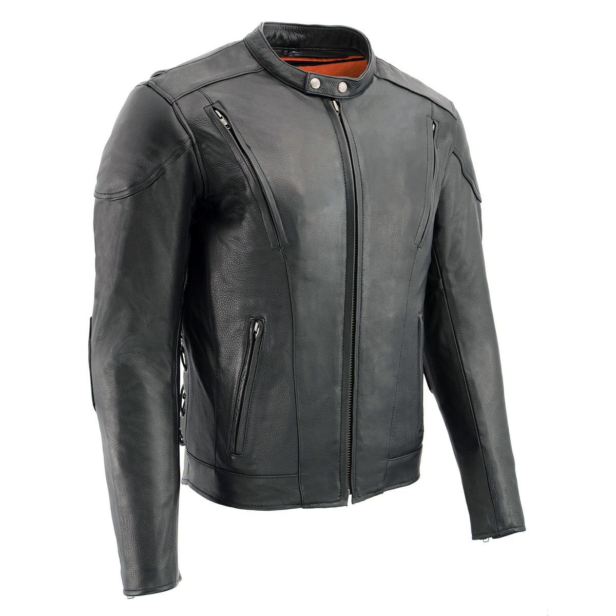ML1010 Men's Side Lace Vented Black Leather Scooter Jacket